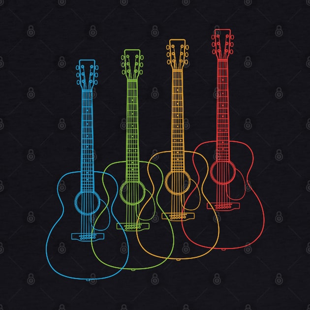 Four Concert Style Acoustic Guitar Outlines Multi Color by nightsworthy